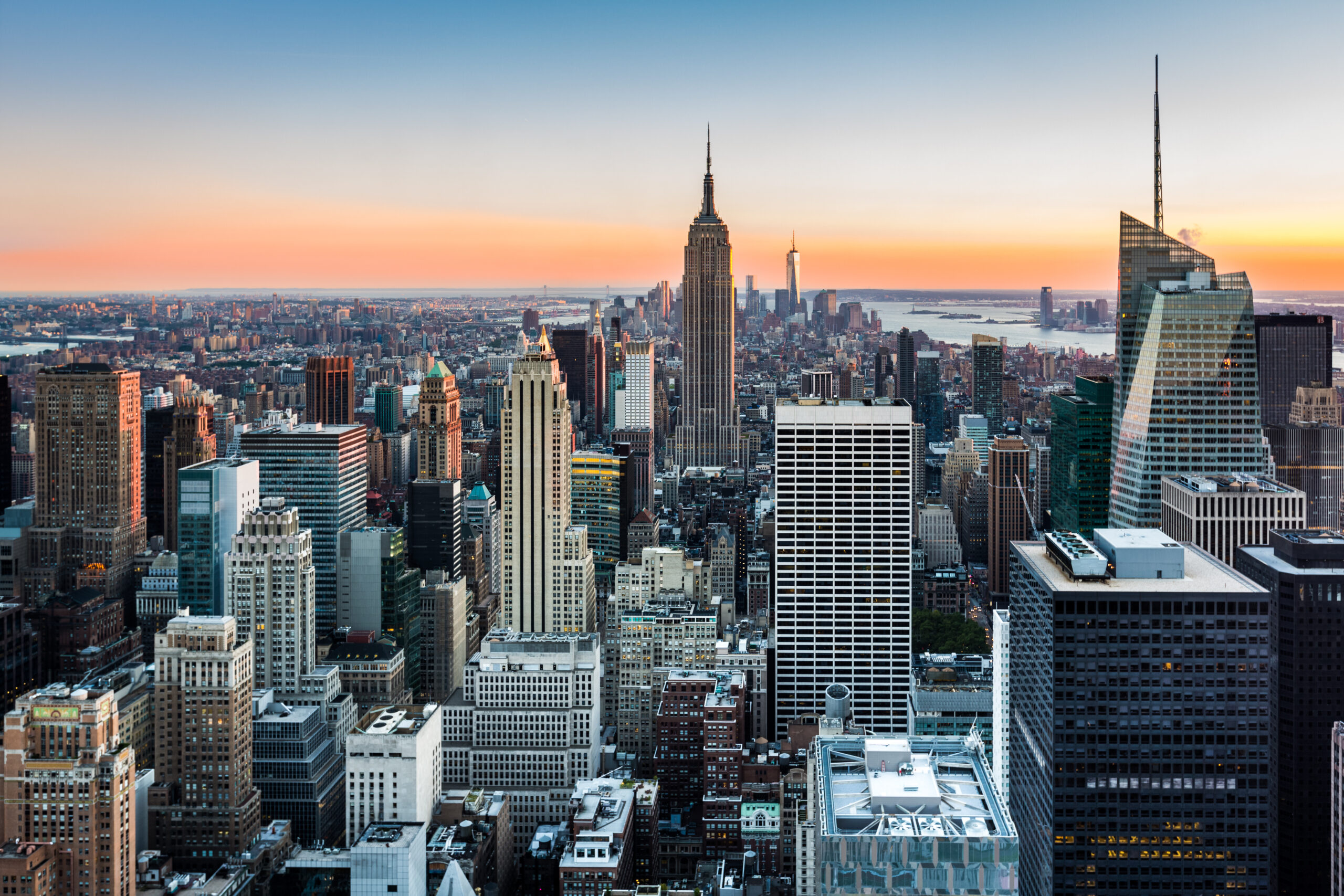 New York City skyline at sunset